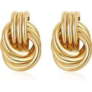 Trendy Gold Plated Knot Earrings For Women Chunky Statement Drop Dangle Earrings